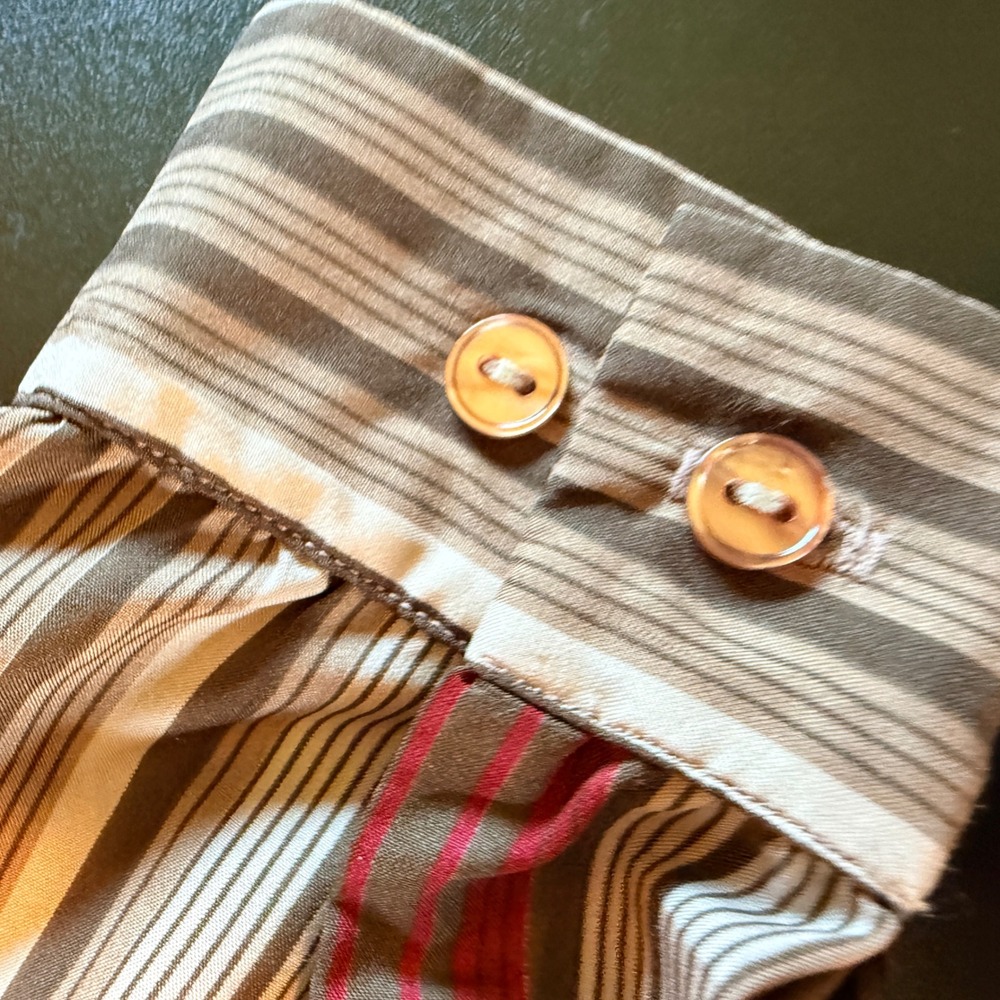 Vintage John Meyer Striped Puff Sleeve Button Down Blouse Brown Red Size 12 - Picture 7 of 8